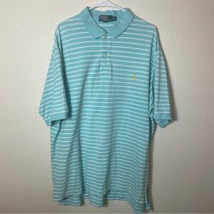 Vintage Polo Ralph Lauren Baby Blue Striped Yellow Pony Polo Shirt sz XXLT 2XLT